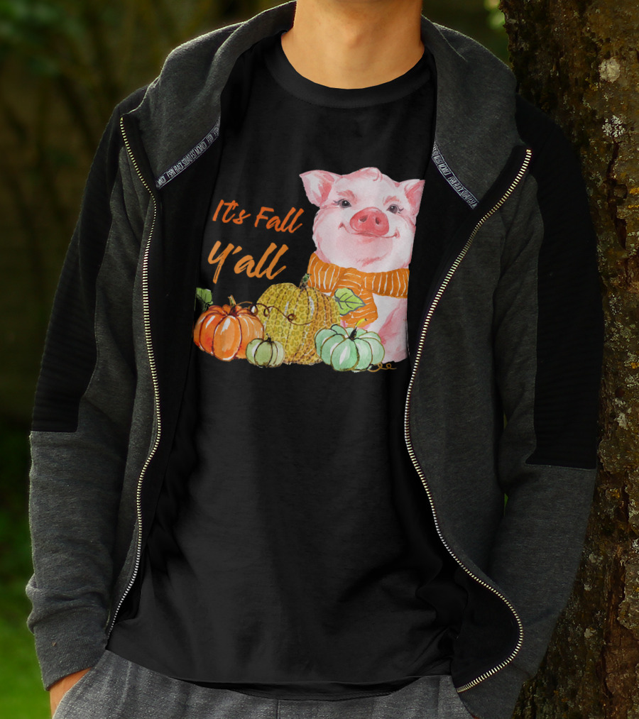 Its Fall Y'all Cute Pig With Leopard Pumpkin Scarf T-Shirt