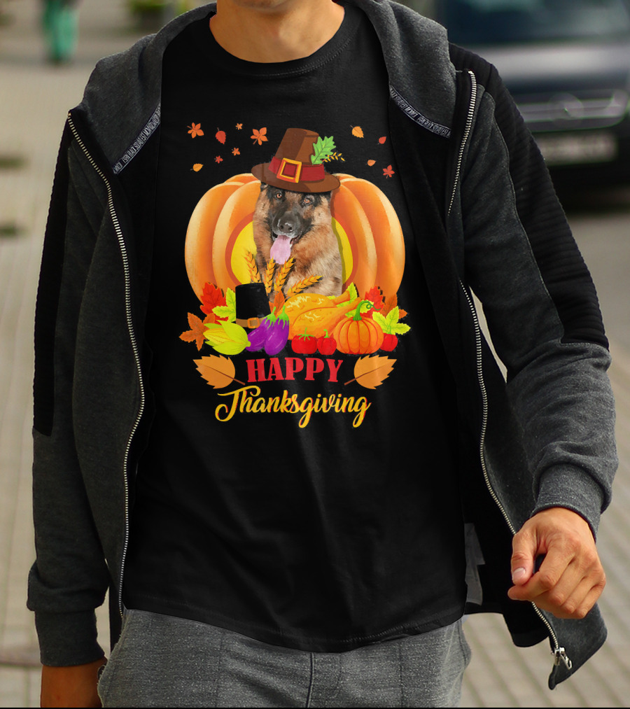 German Shepherd Happy Thanksgiving Pumpkin Harvest Dog T-Shirt