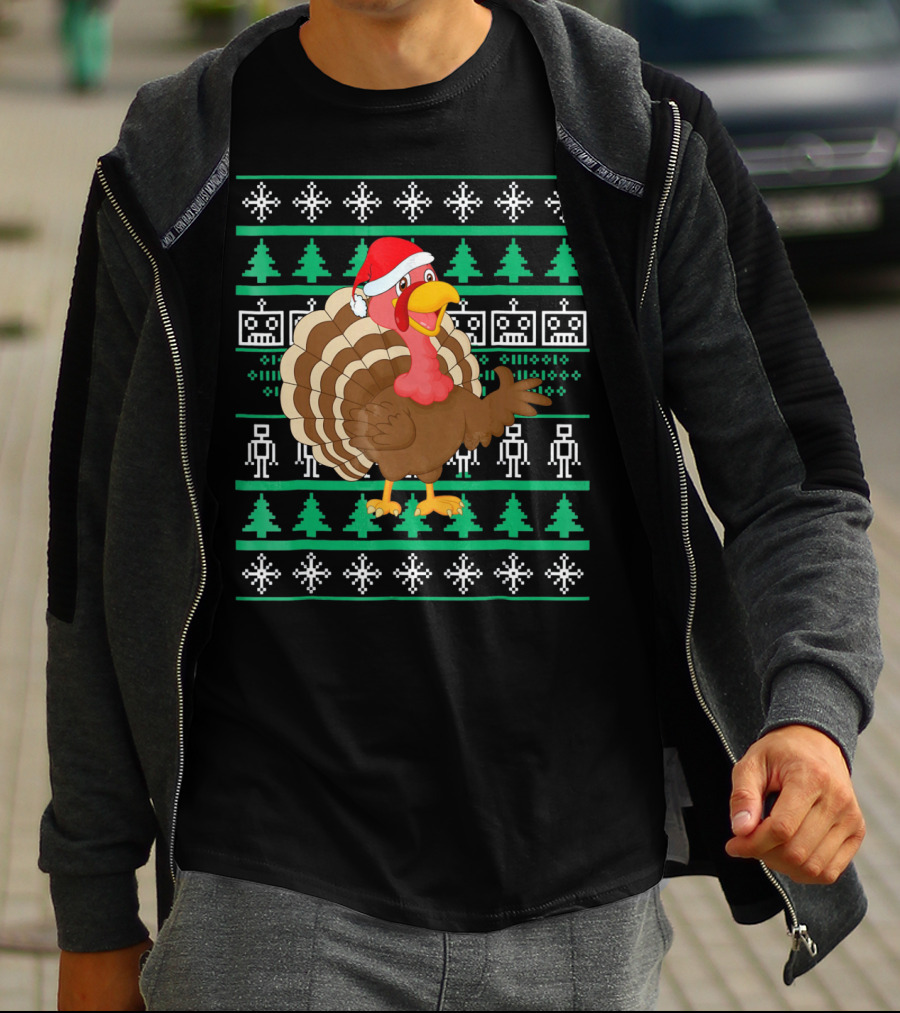 Turkey Santa Hat Ugly Christmas T-Shirt