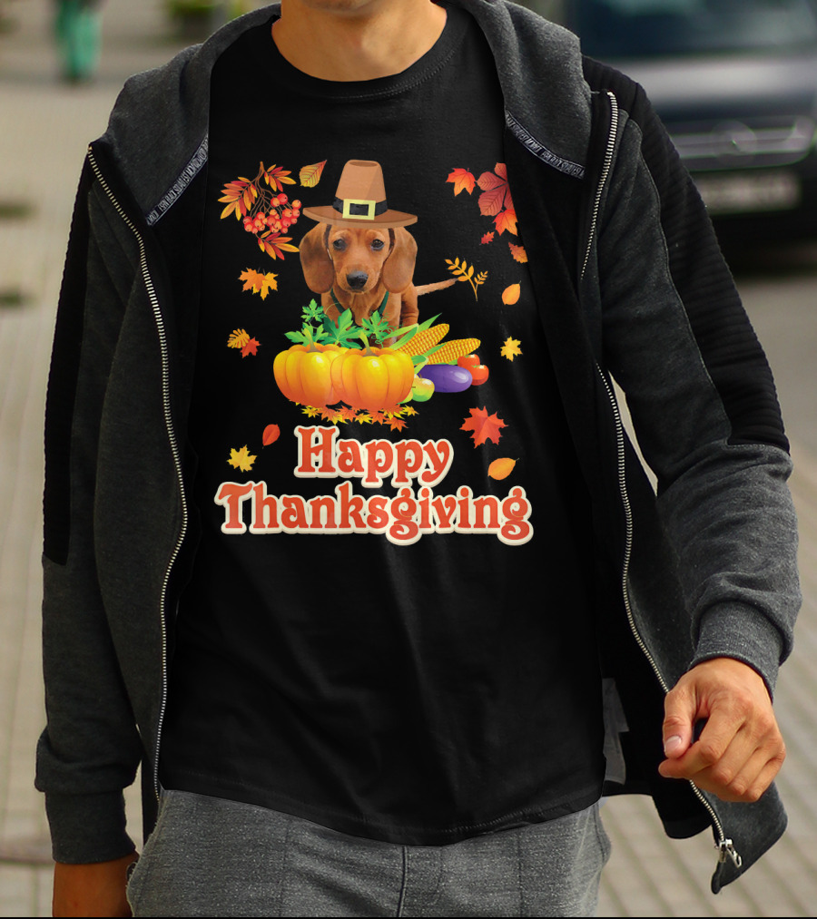 Happy Thanksgiving Dachshund Dog Pumpkin T-Shirt