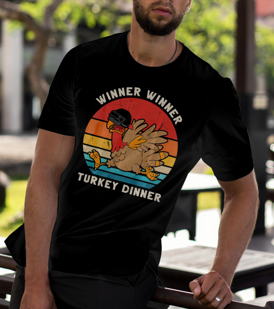 Winner Winner Turkey Dinner Retro Turkey With Helmet T-Shirt