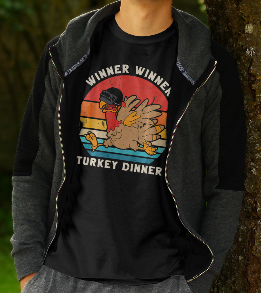 Winner Winner Turkey Dinner Retro Turkey With Helmet T-Shirt