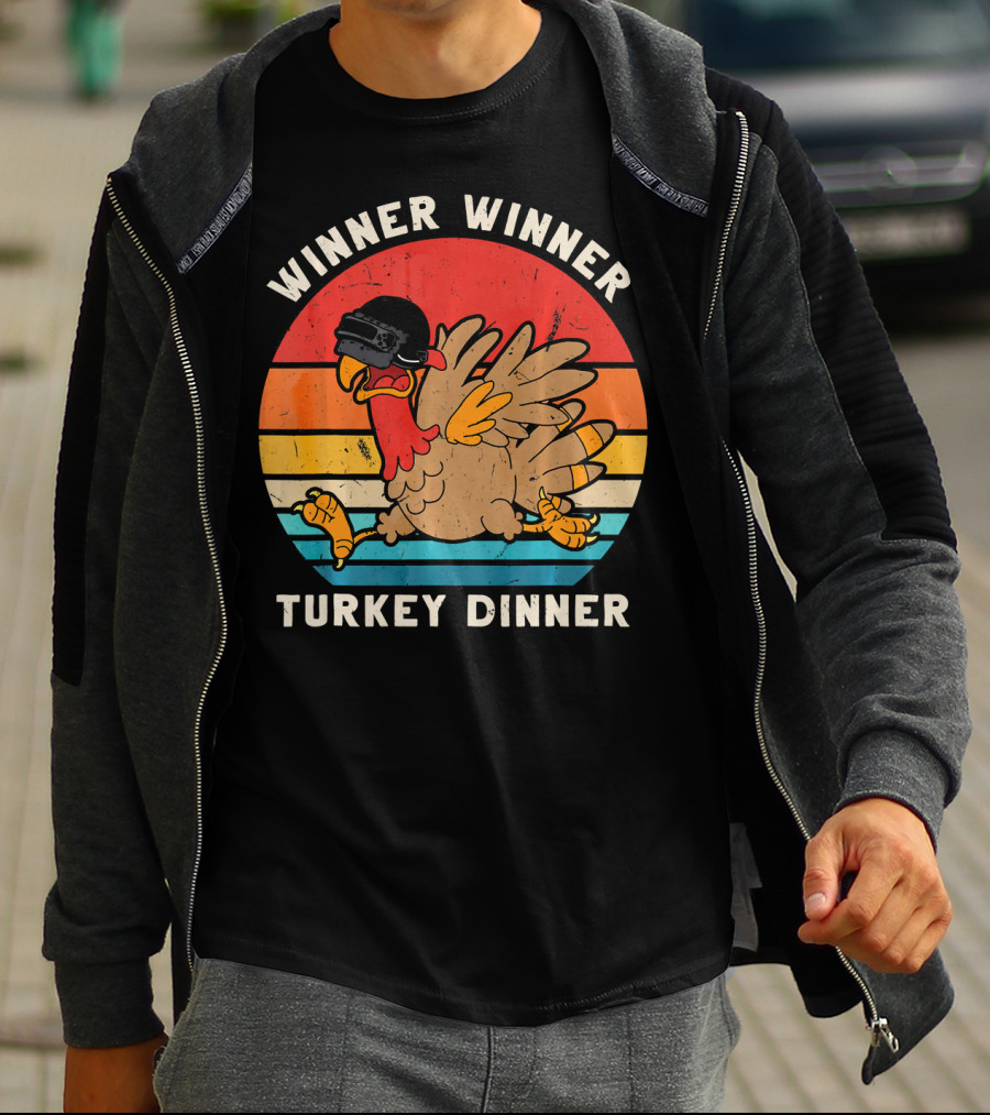 Winner Winner Turkey Dinner Retro Turkey With Helmet T-Shirt