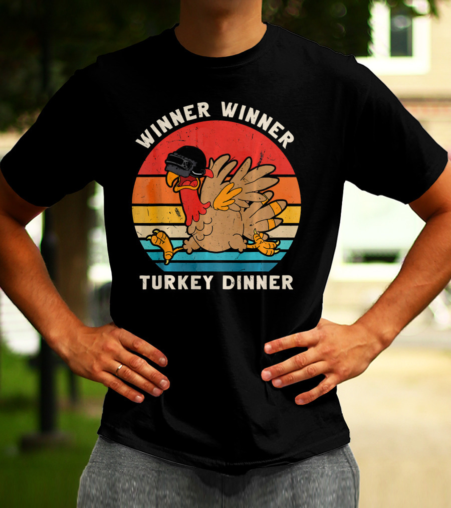 Winner Winner Turkey Dinner Retro Turkey With Helmet T-Shirt