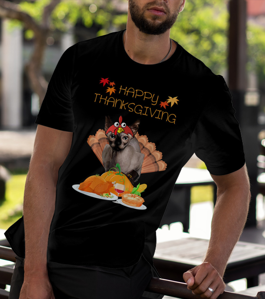 Happy Thanksgiving Sphynx Cat Turkey Feast T-Shirt