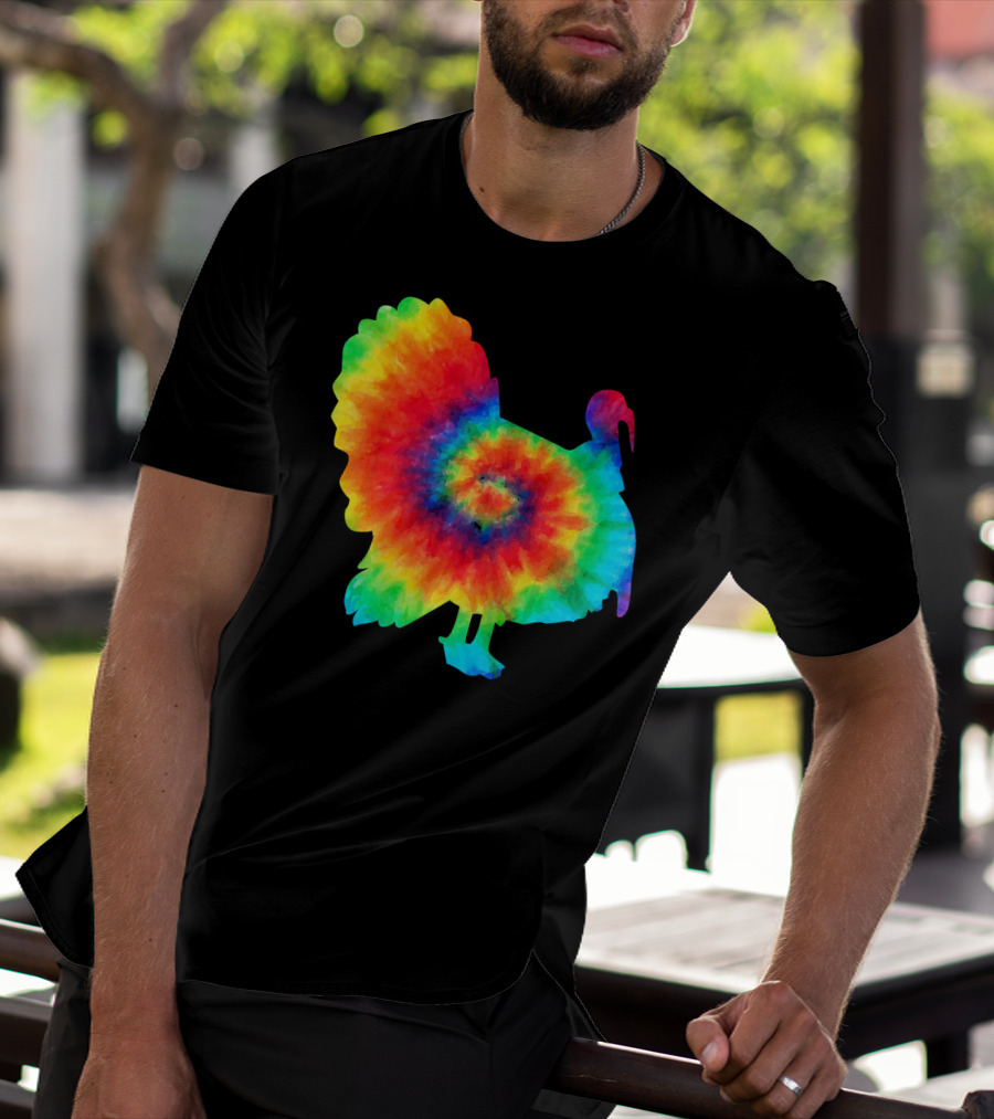 Tie Dye Turkey Thanksgiving Spiral Color Burst T-Shirt