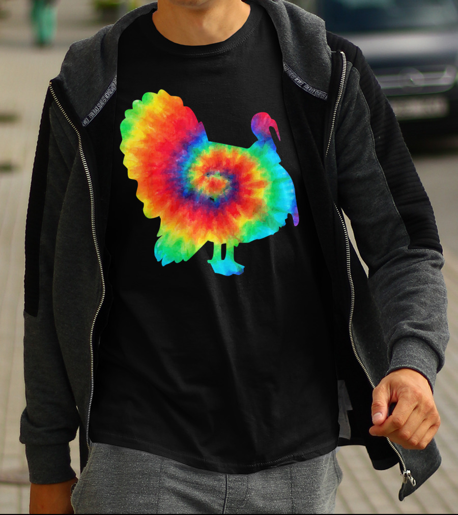 Tie Dye Turkey Thanksgiving Spiral Color Burst T-Shirt