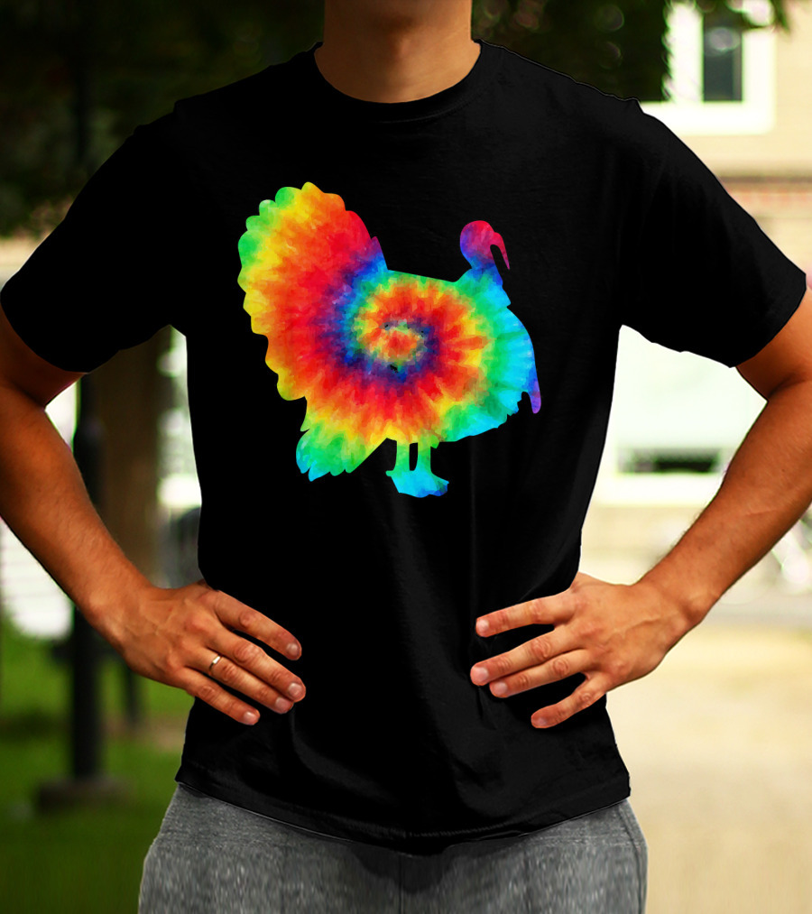 Tie Dye Turkey Thanksgiving Spiral Color Burst T-Shirt