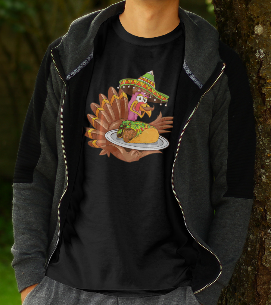 Cool Turkey Wearing Sombrero Holding Tacos T-Shirt