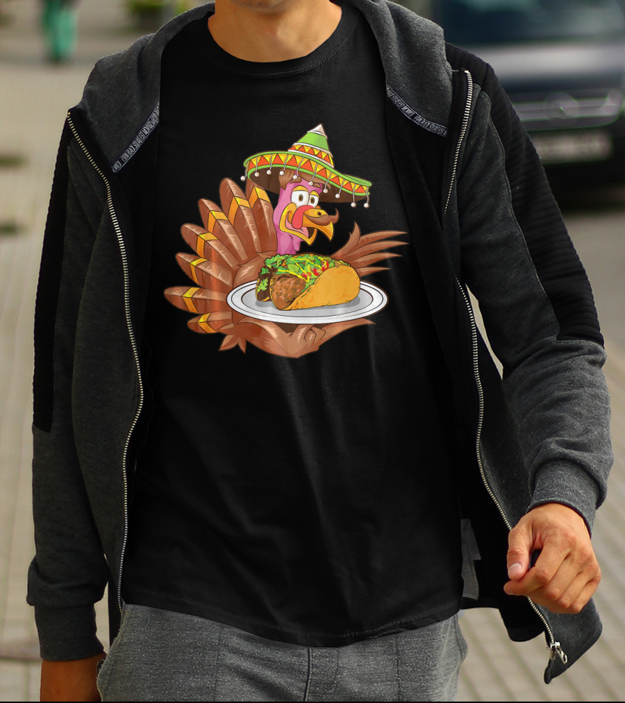Cool Turkey Wearing Sombrero Holding Tacos T-Shirt