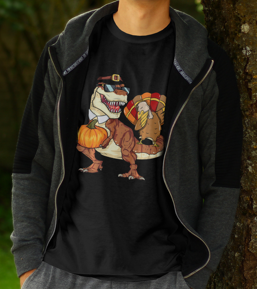 Thanksgiving Rex Dinosaur Dab Pumpkin Turkey T-Shirt