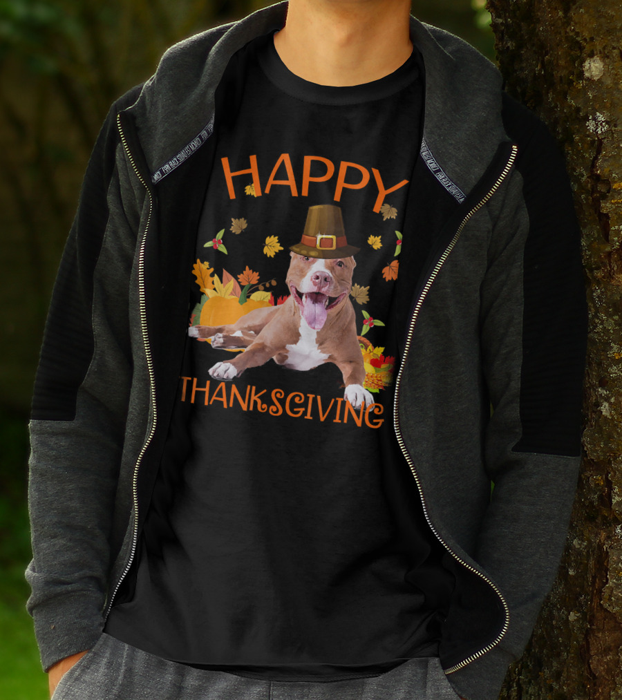 Happy Thanksgiving Pit Bull Turkey Funny Dogs T-Shirt