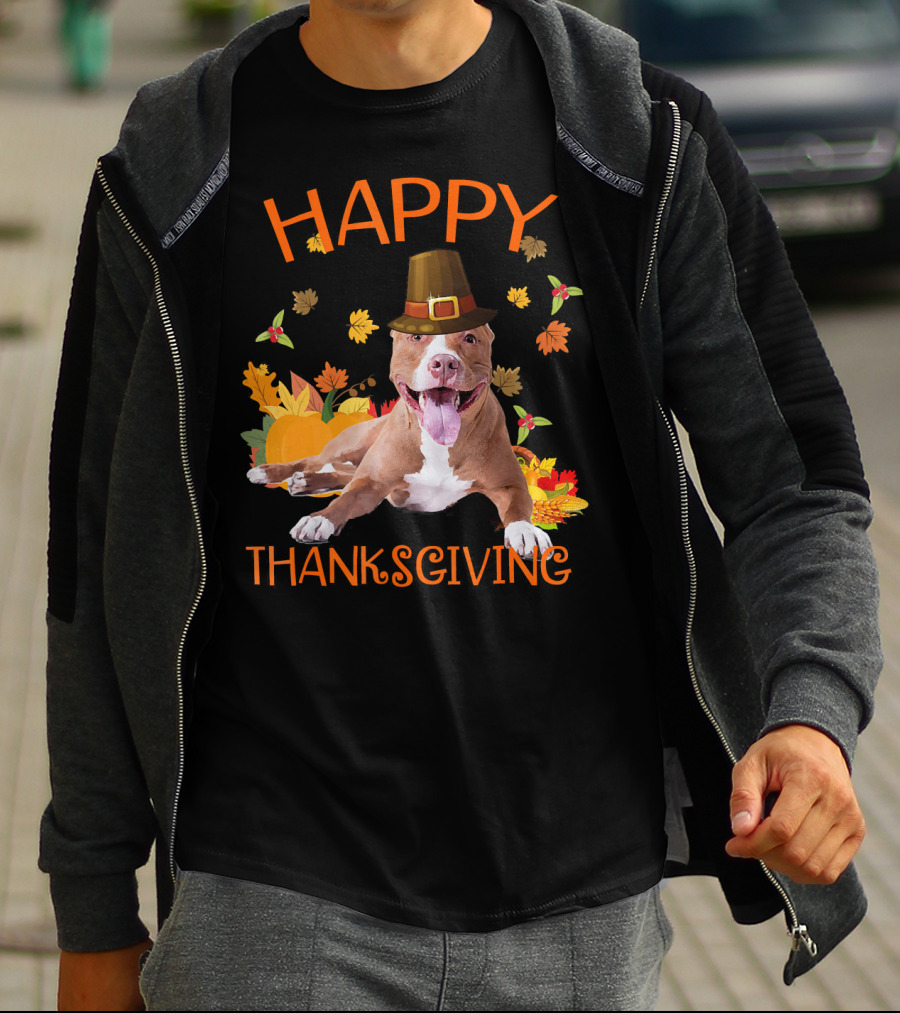 Happy Thanksgiving Pit Bull Turkey Funny Dogs T-Shirt