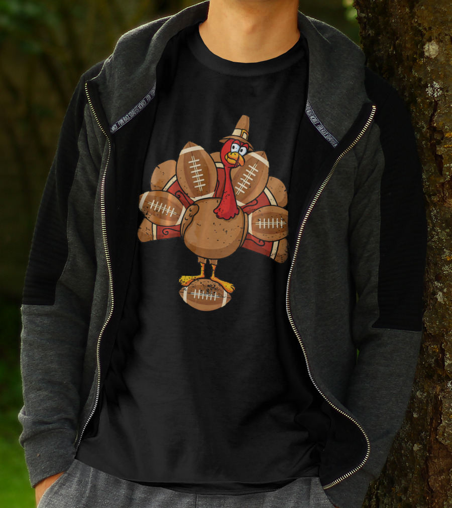 Thanksgiving Turkey With Football Feathers T-Shirt
