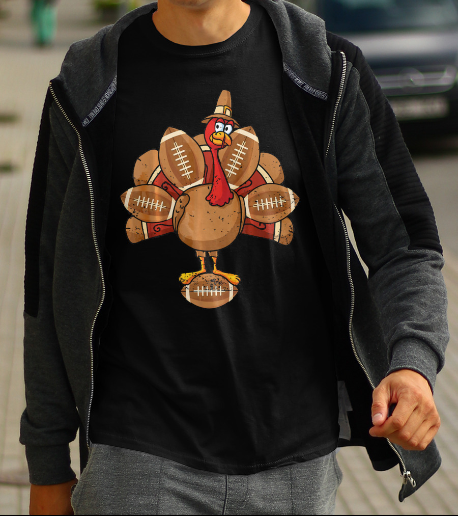 Thanksgiving Turkey With Football Feathers T-Shirt