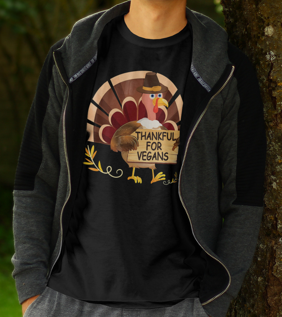 Thankful For Vegans Turkey Pilgrim Hat Thanksgiving T-Shirt