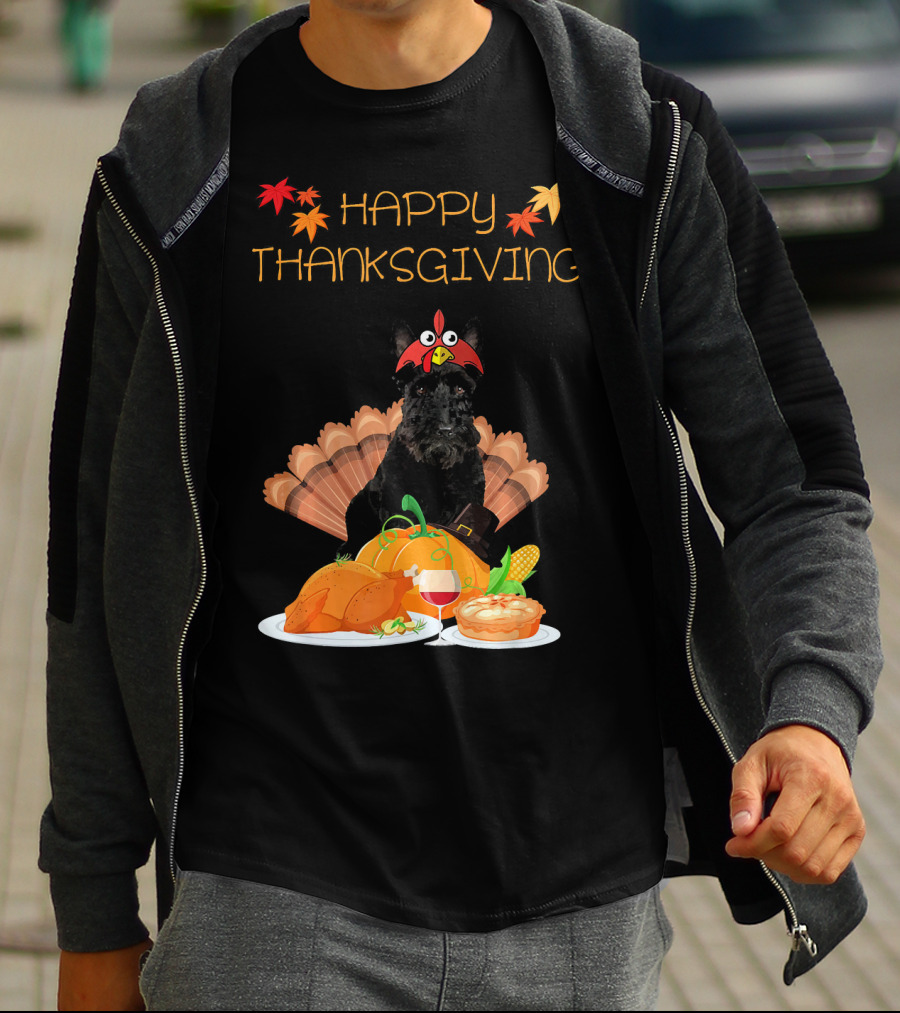 Happy Thanksgiving Day Scottish Terrier Turkey Feast T-Shirt