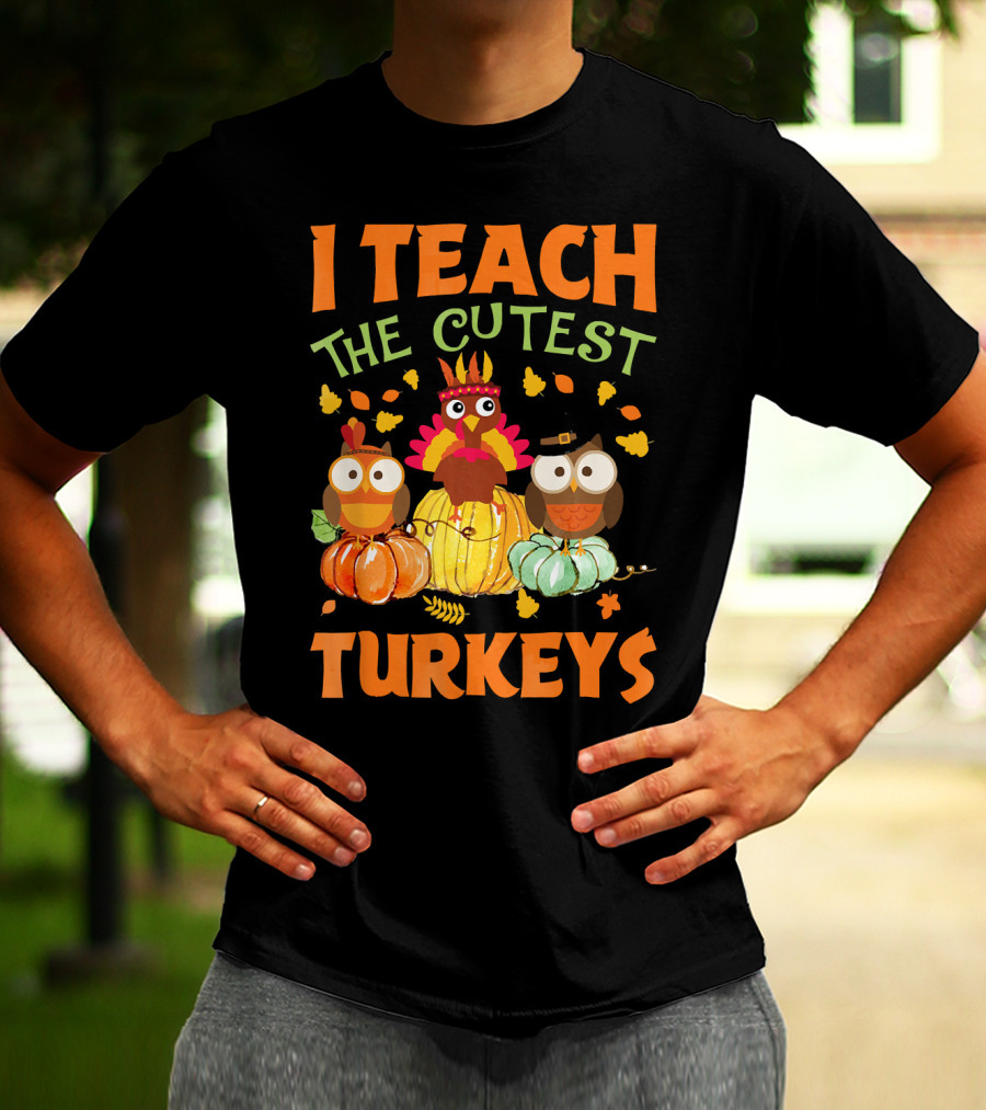 I Teach The Cutest Turkeys With Colorful Owls And Pumpkins T-Shirt