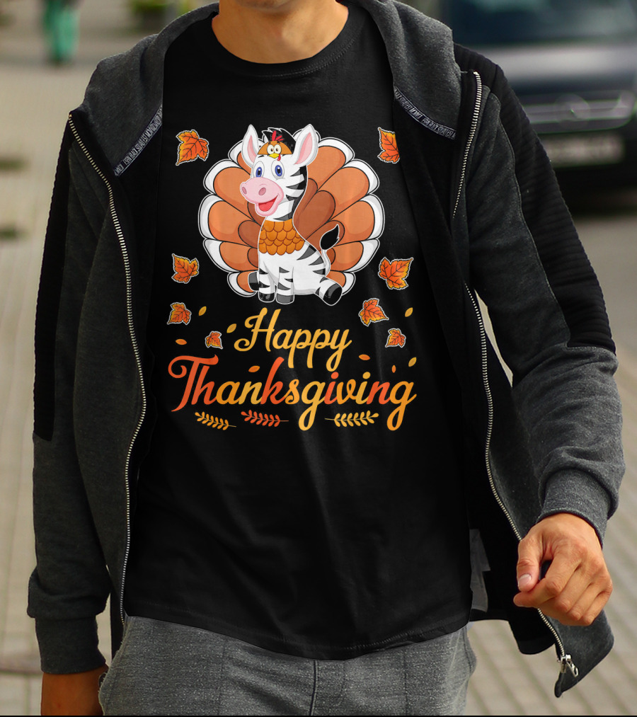 Happy Thanksgiving Cute Turkey Zebra T-Shirt