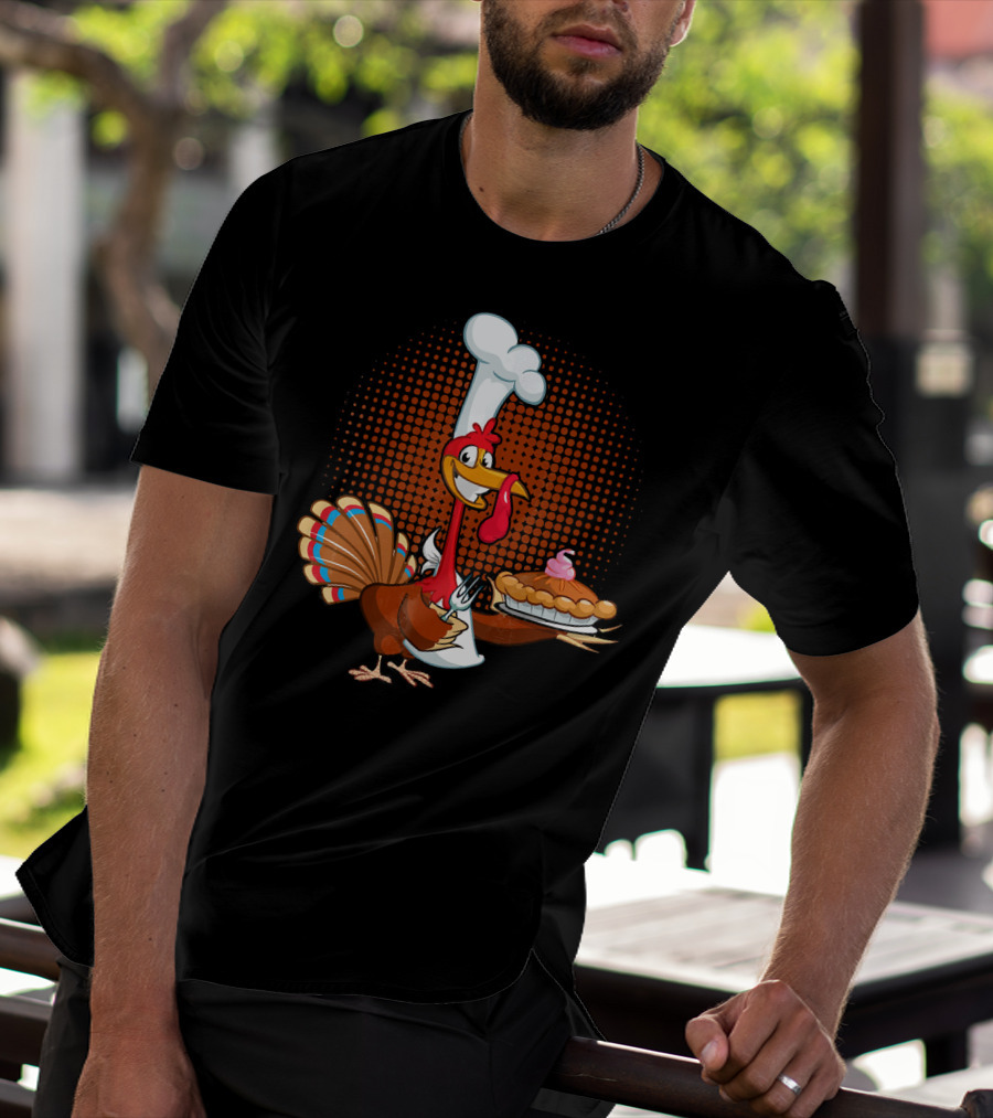 Turkey Chef Holding Pumpkin Pie T-Shirt