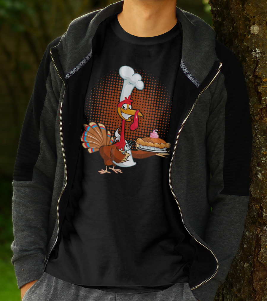 Turkey Chef Holding Pumpkin Pie T-Shirt
