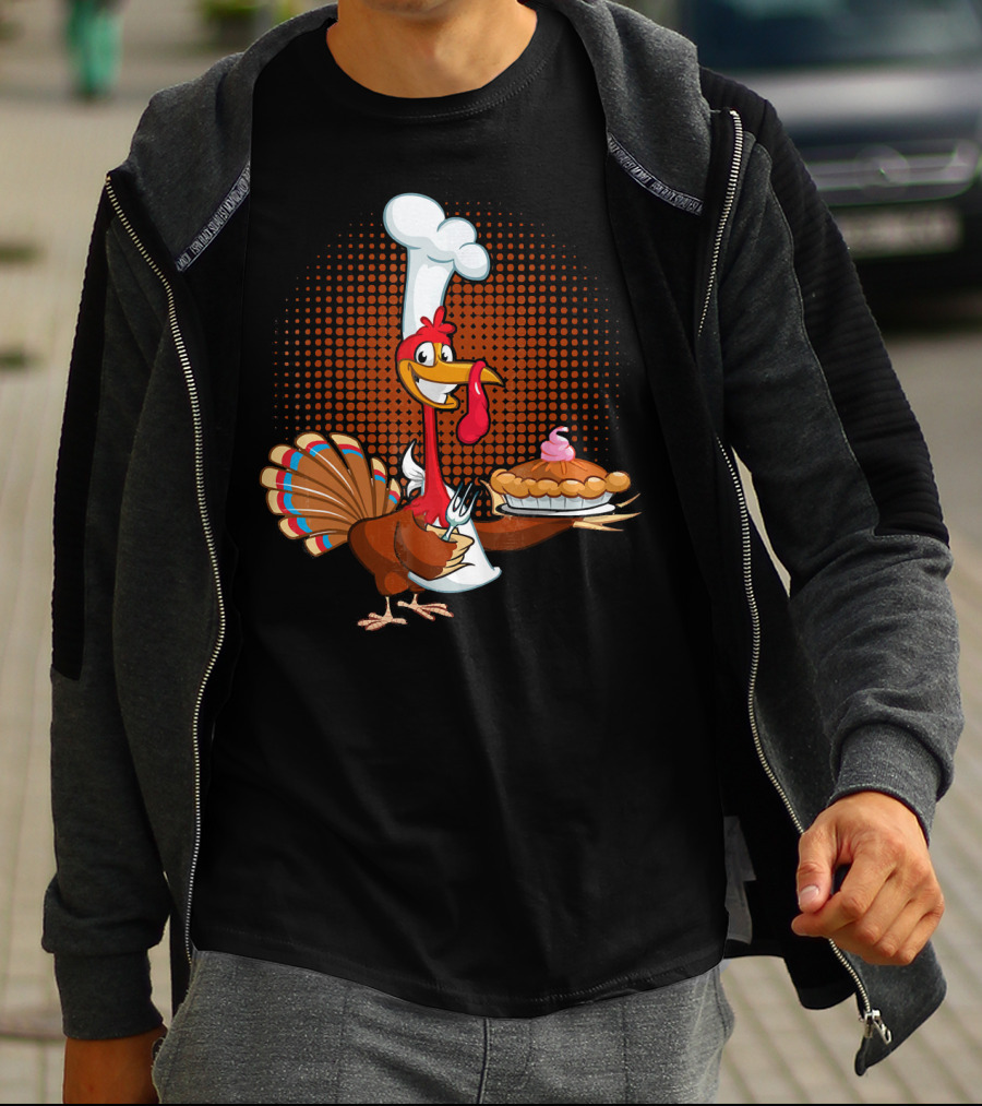 Turkey Chef Holding Pumpkin Pie T-Shirt