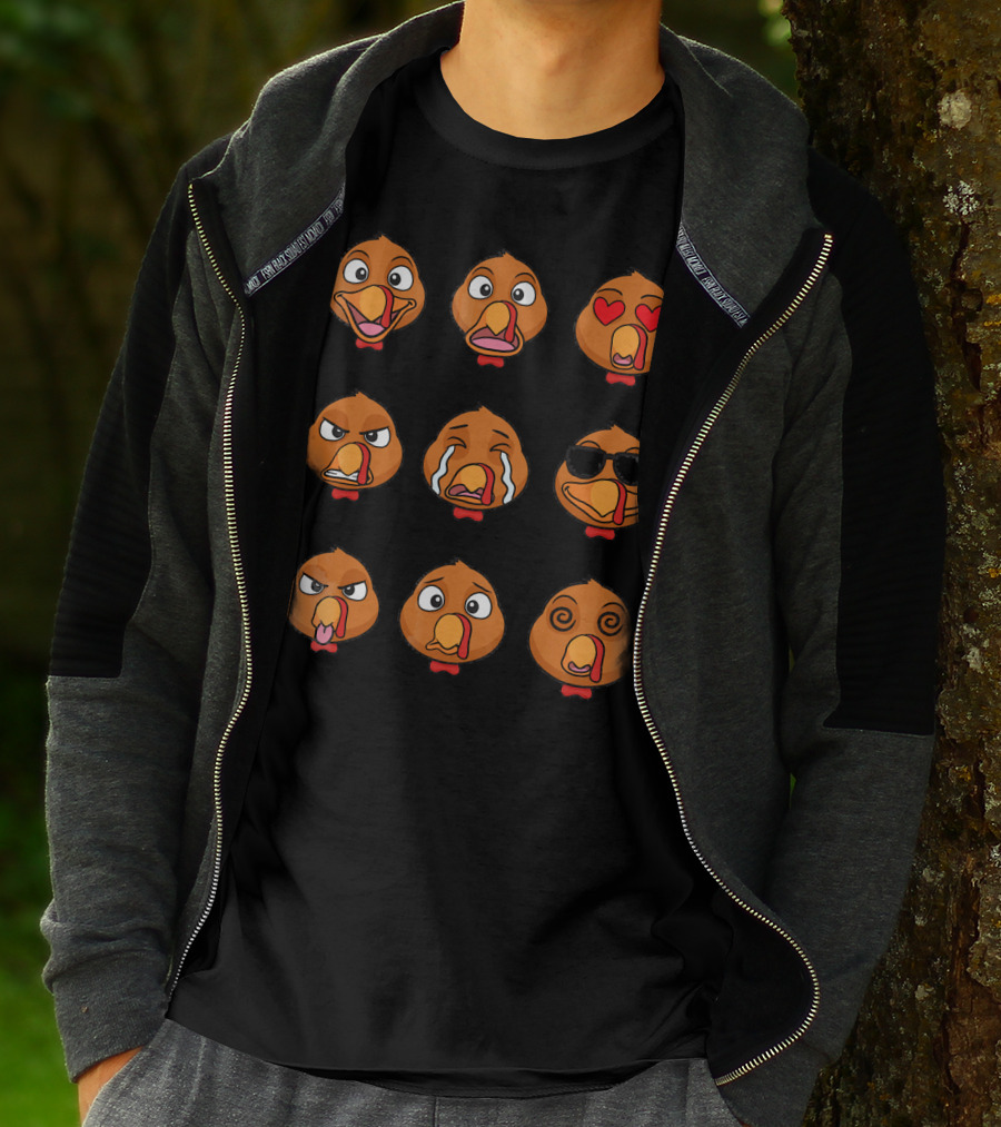Funny Turkey Emoji Faces Expressions T-Shirt