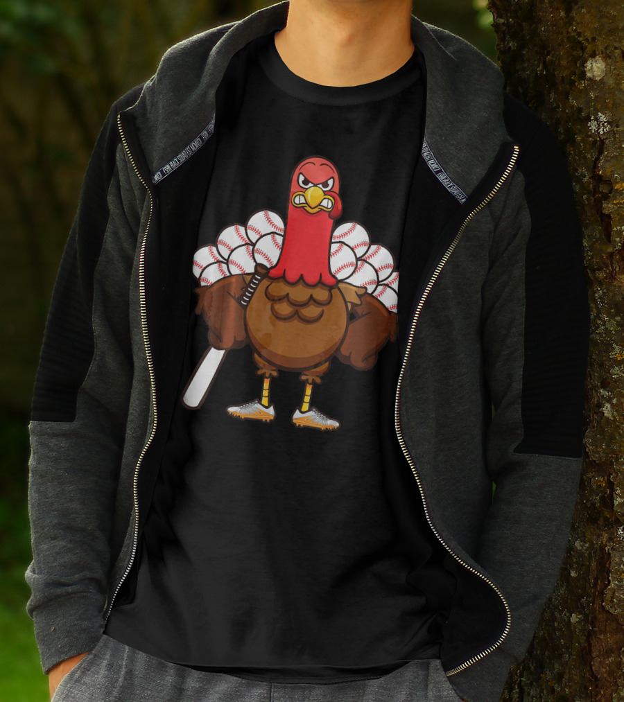 Gobble Turkey Baseball Player Thanksgiving Batter T-Shirt