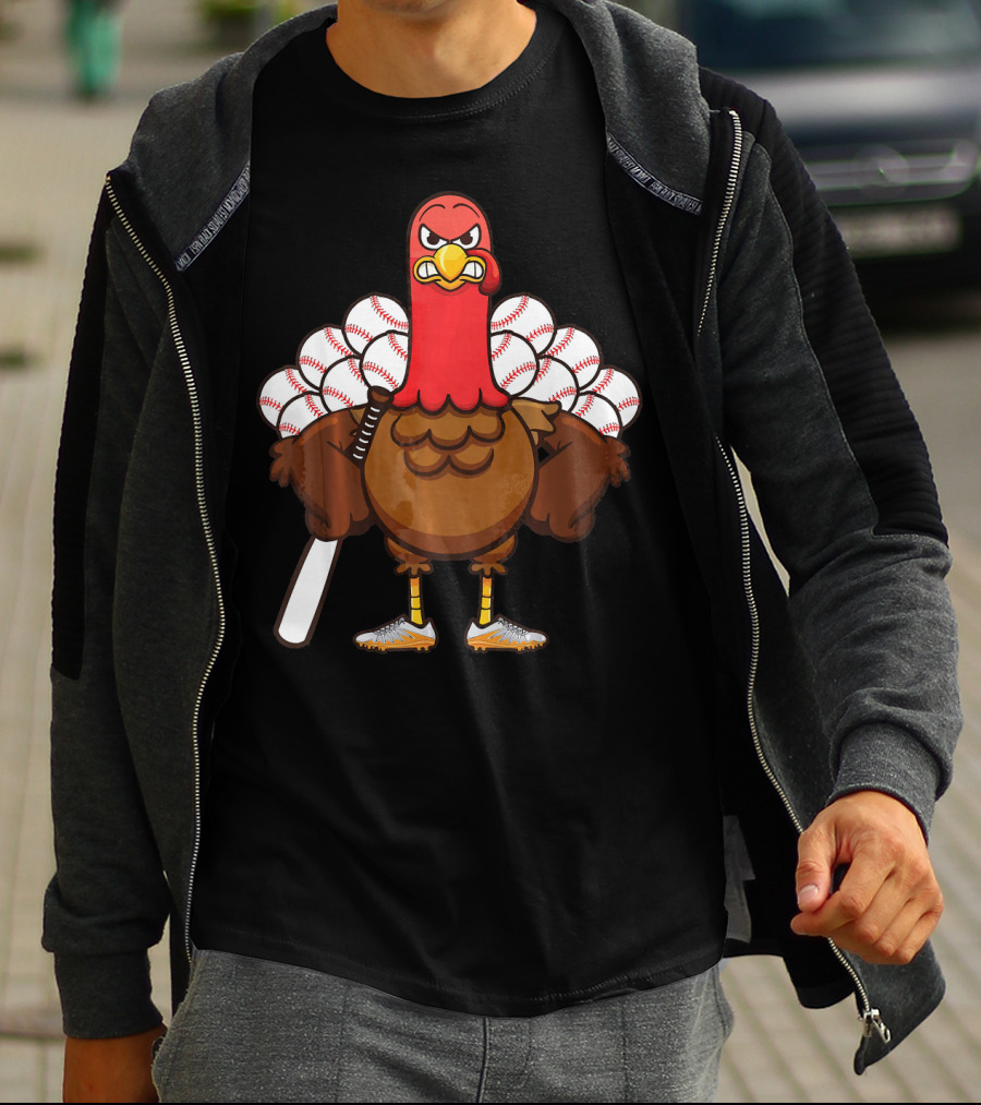 Gobble Turkey Baseball Player Thanksgiving Batter T-Shirt
