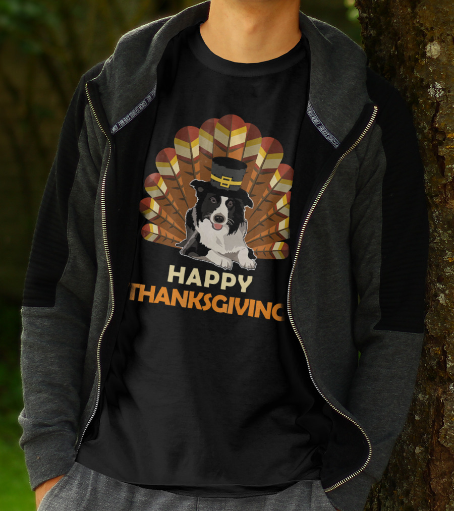 Border Collie Happy Thanksgiving Turkey T-Shirt