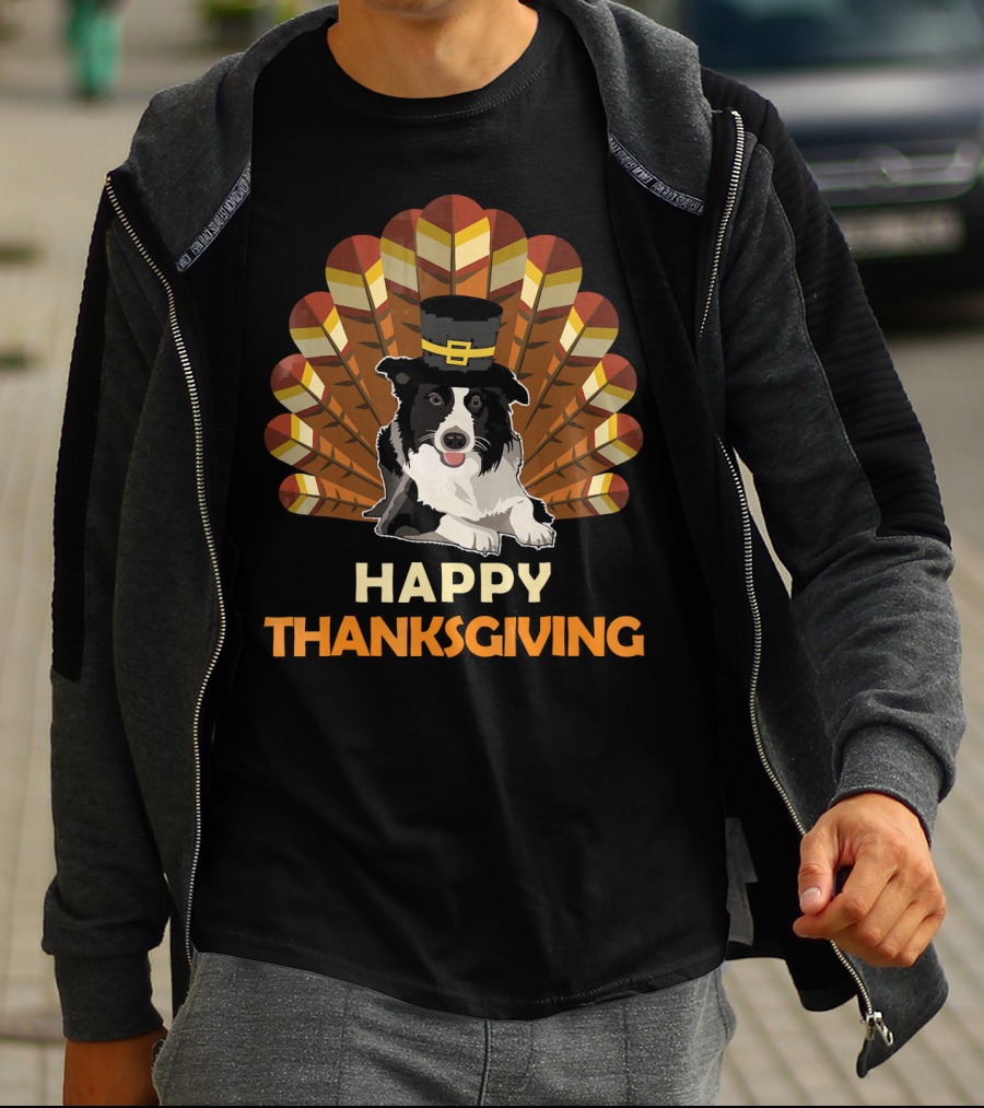 Border Collie Happy Thanksgiving Turkey T-Shirt