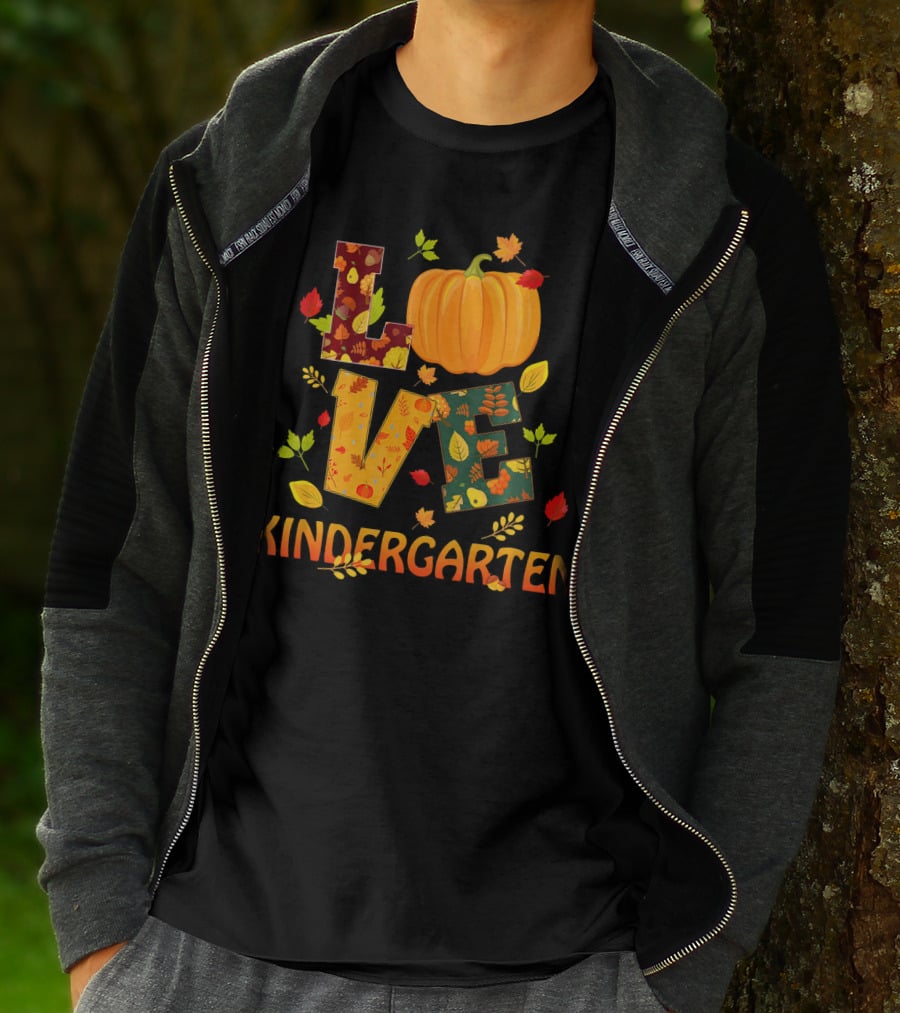 Love Kindergarten Pumpkin Leaves Autumn T-Shirt