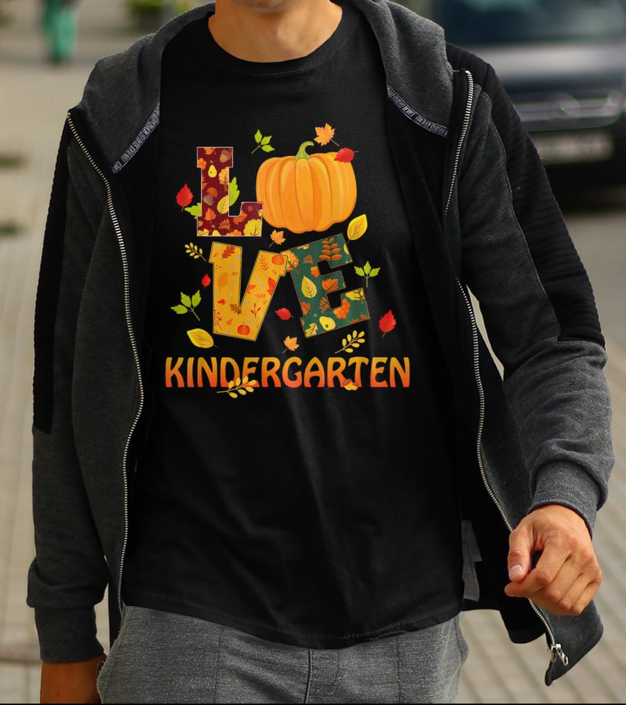 Love Kindergarten Pumpkin Leaves Autumn T-Shirt
