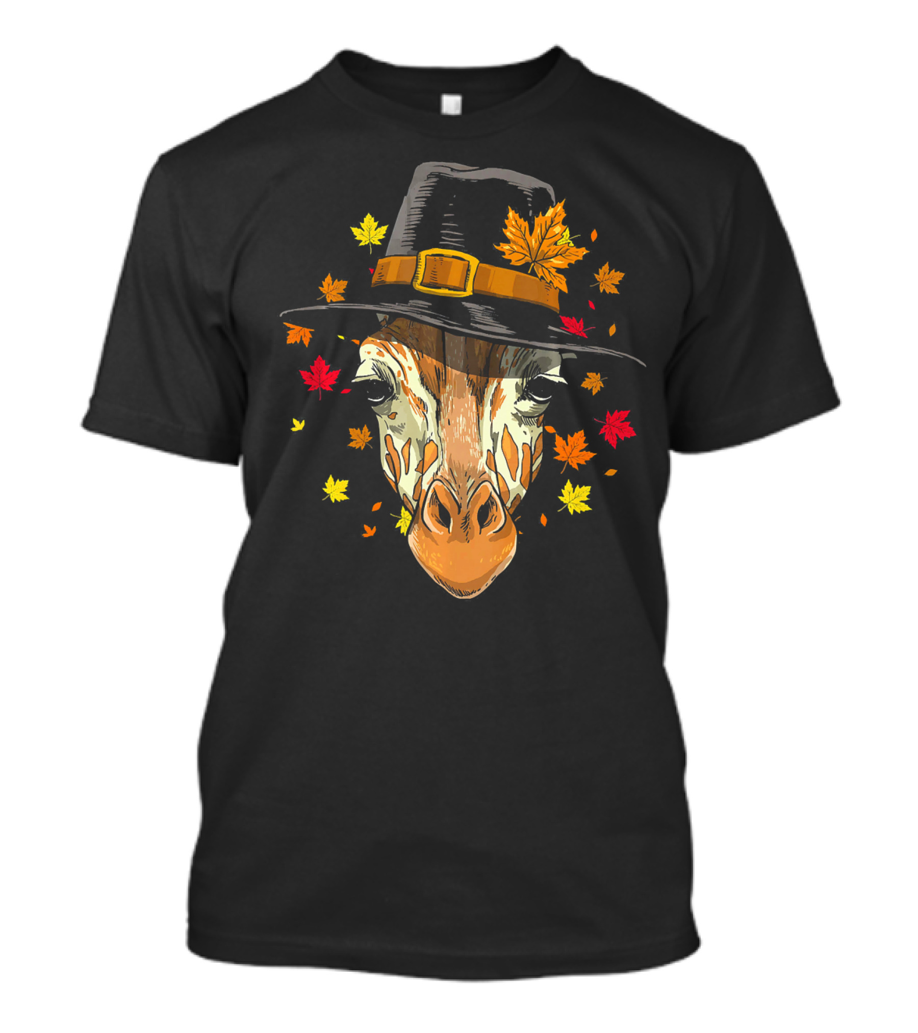 Thanksgiving Pilgrim Giraffe Autumn Leaves T-Shirt