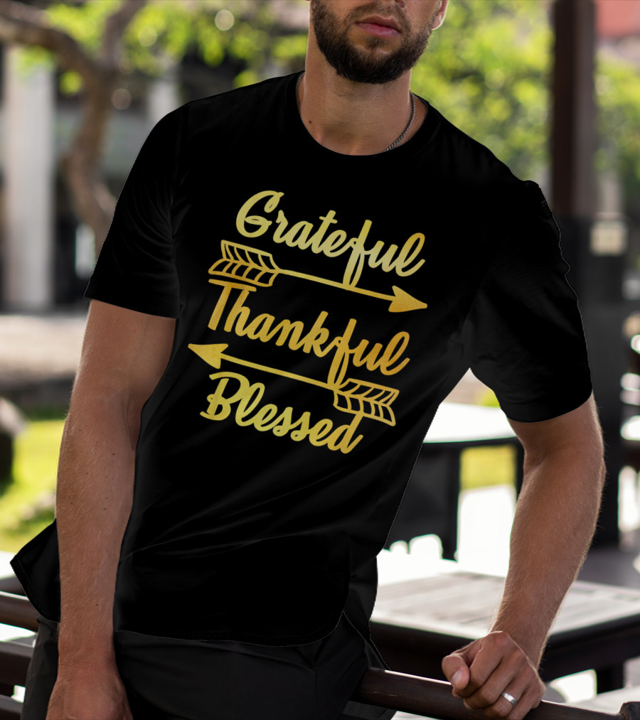 Grateful Thankful Blessed Arrows Typography T-Shirt