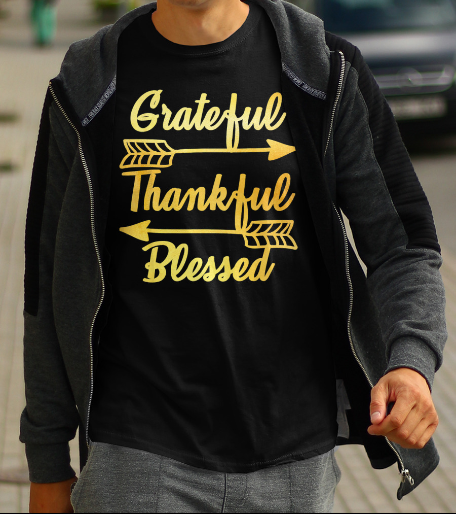 Grateful Thankful Blessed Arrows Typography T-Shirt