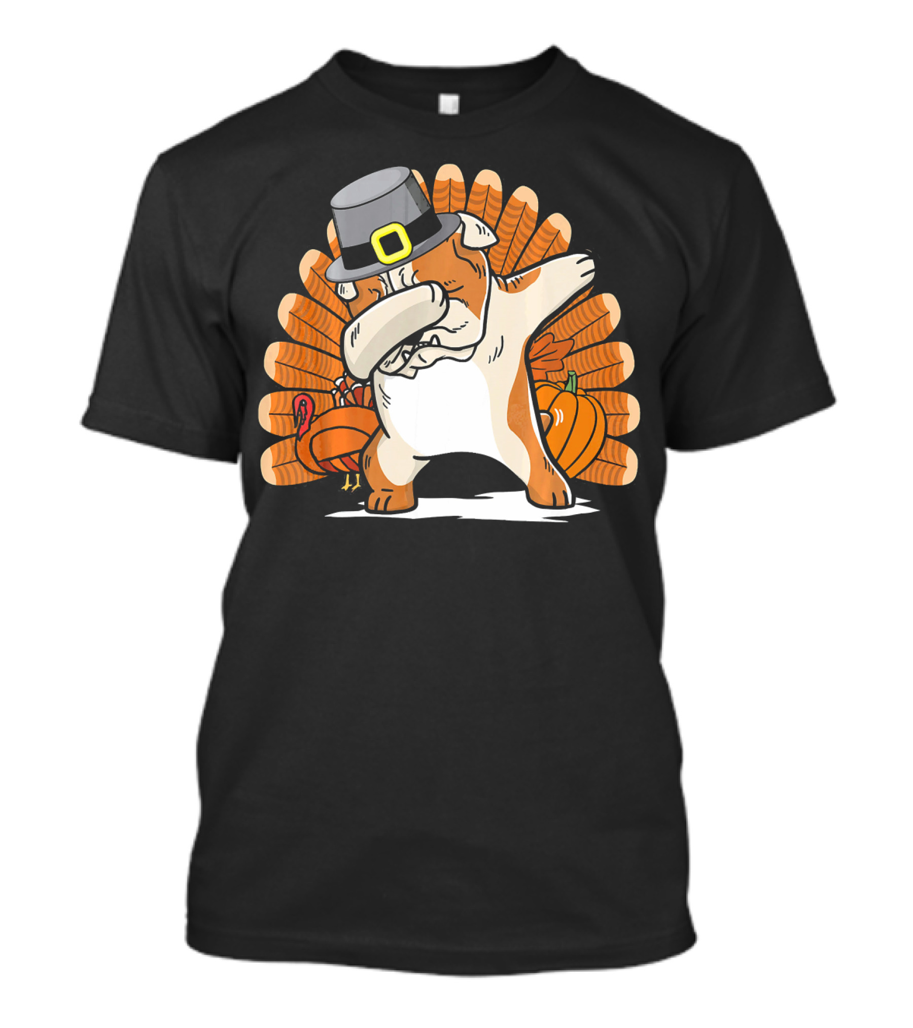 Funny Dabbing English Bulldog Thanksgiving Pilgrim Turkey Pumpkin T-Shirt