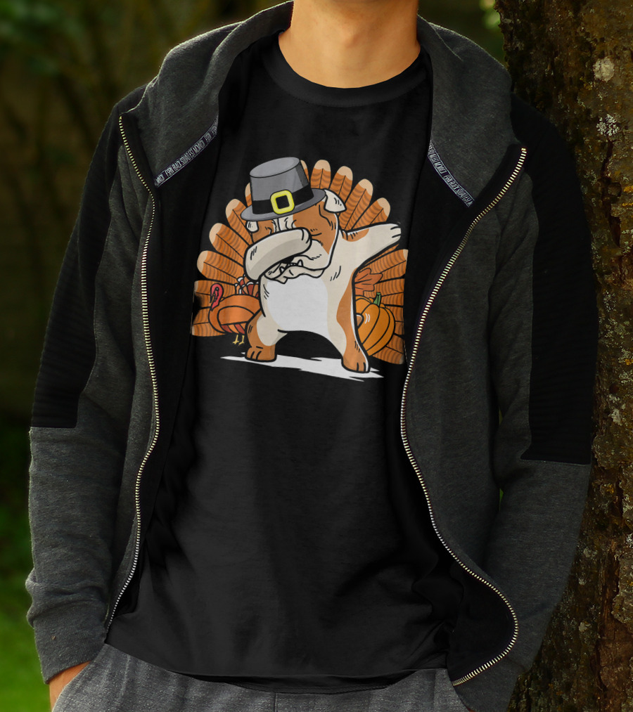 Funny Dabbing English Bulldog Thanksgiving Pilgrim Turkey Pumpkin T-Shirt