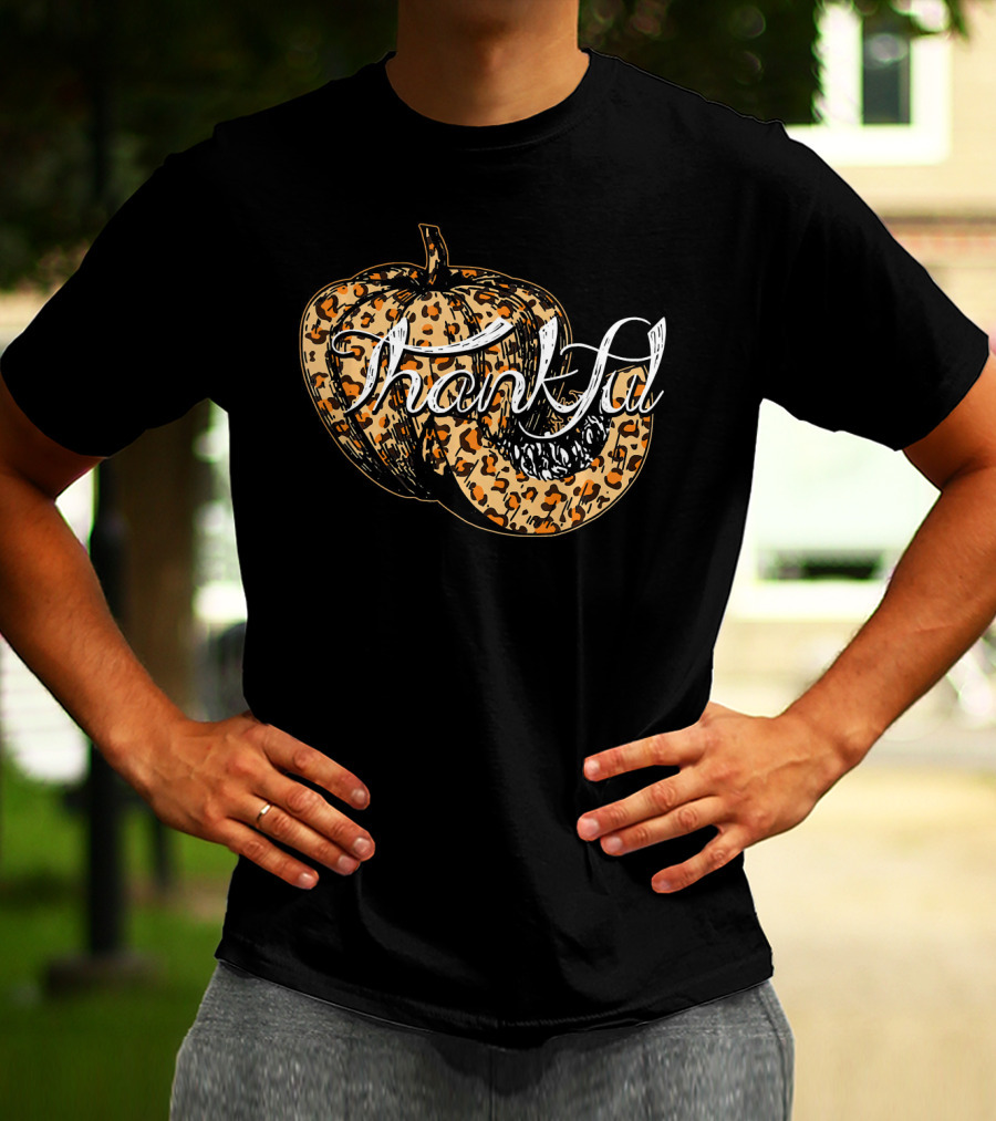 Thankful Pumpkin Leopard Print Fall T-Shirt