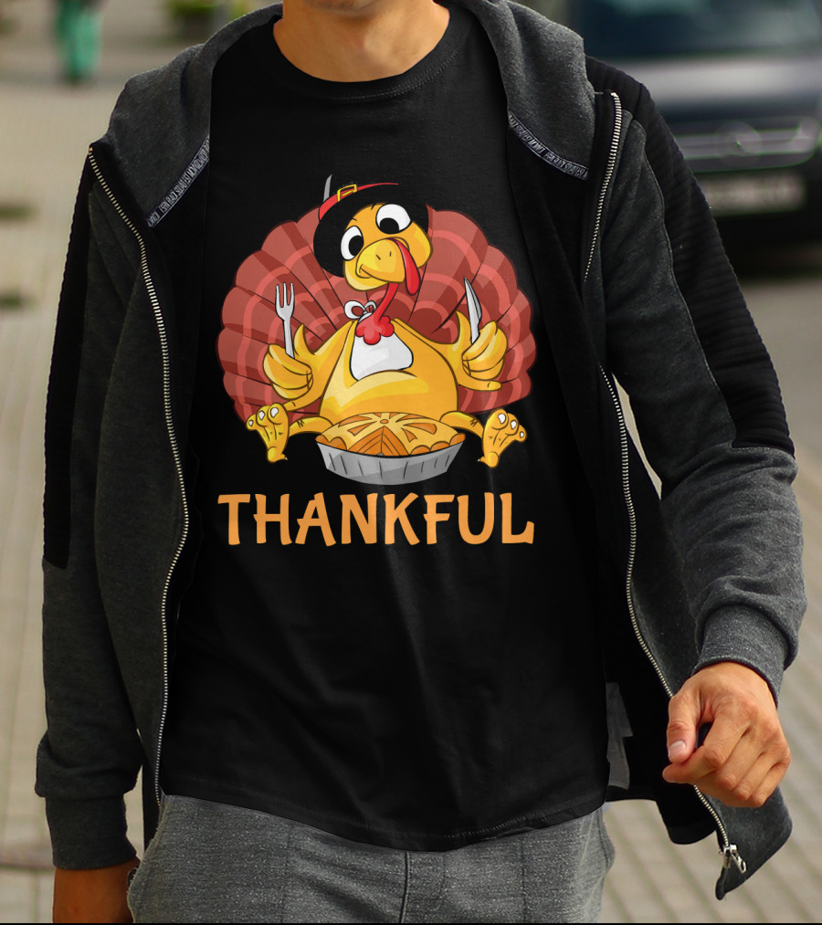 Thankful Turkey With Pie And Pilgrim Hat T-Shirt