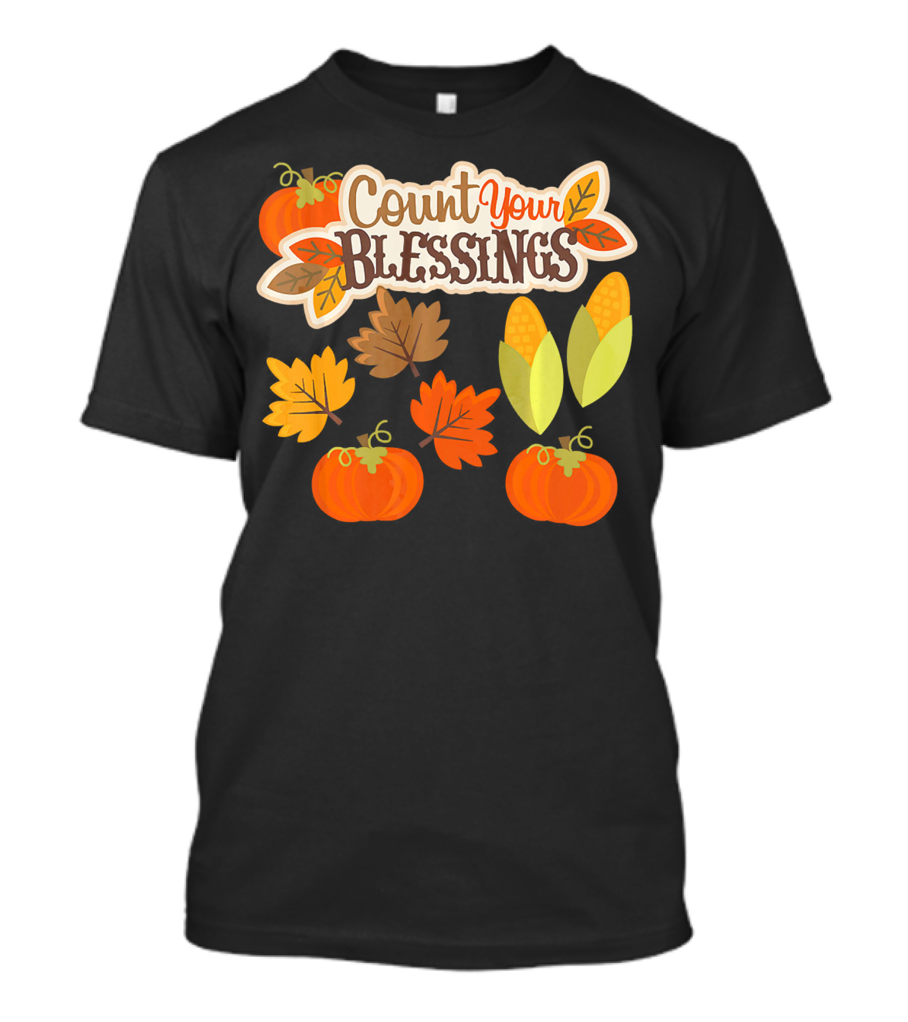 Count Your Blessings Harvest Fall Thanks Autumn Leaves Pumpkins Corn T-Shirt