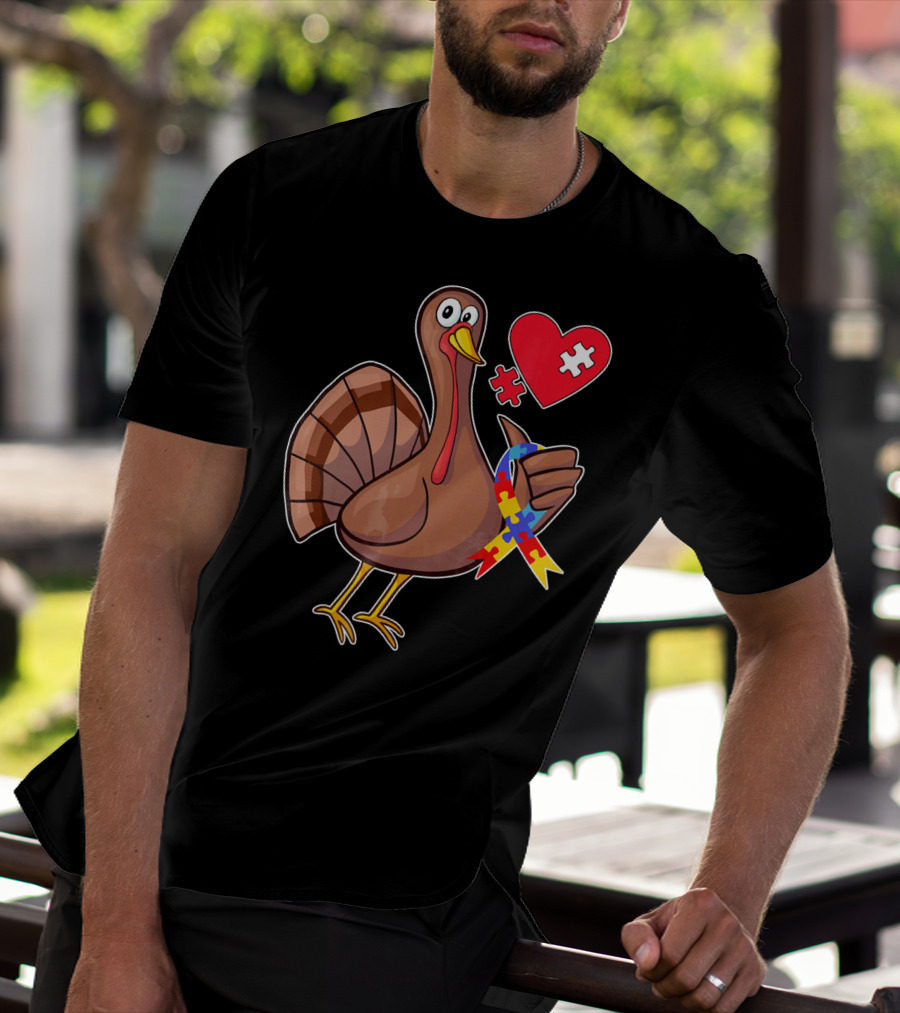 Funny Autism Awareness Turkey Heart Puzzle T-Shirt