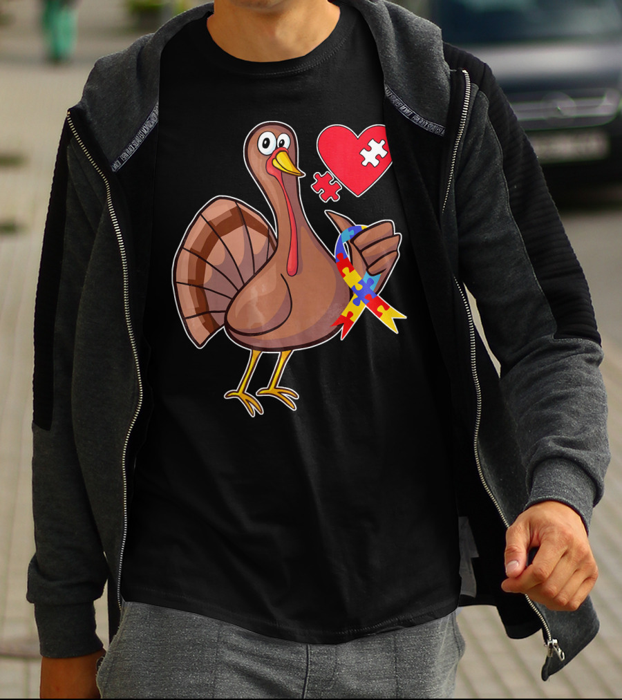 Funny Autism Awareness Turkey Heart Puzzle T-Shirt