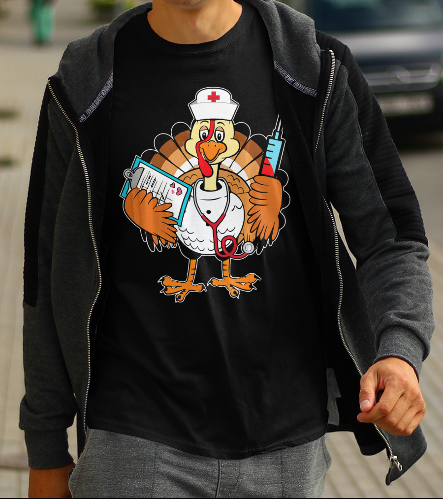 Thanksgiving Turkey Nurse Doctor With Syringe And Clipboard T-Shirt
