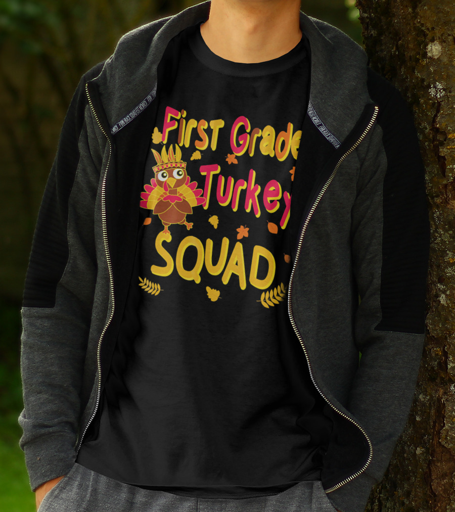 First Grade Turkey Squad Thanksgiving Autumn Leaves T-Shirt