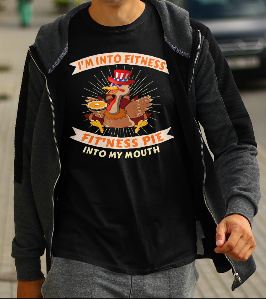 I'm Into Fitness Pie Into My Mouth Thanksgiving USA Flag Turkey T-Shirt