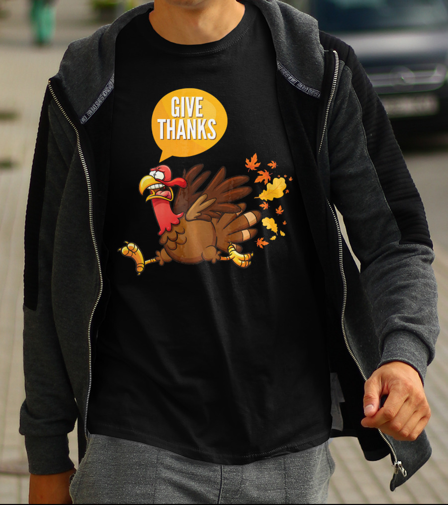 Give Thanks Thanksgiving Turkey Leaves T-Shirt