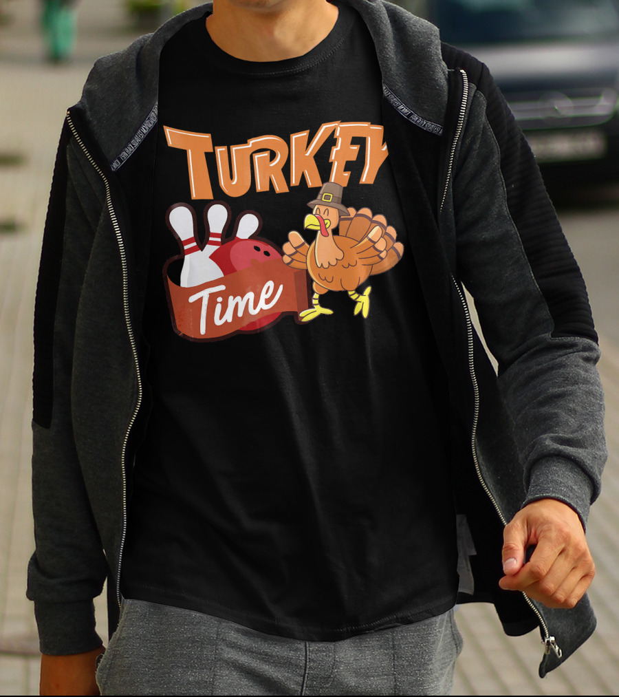 Turkey Time Bowling Thanksgiving Turkey T-Shirt
