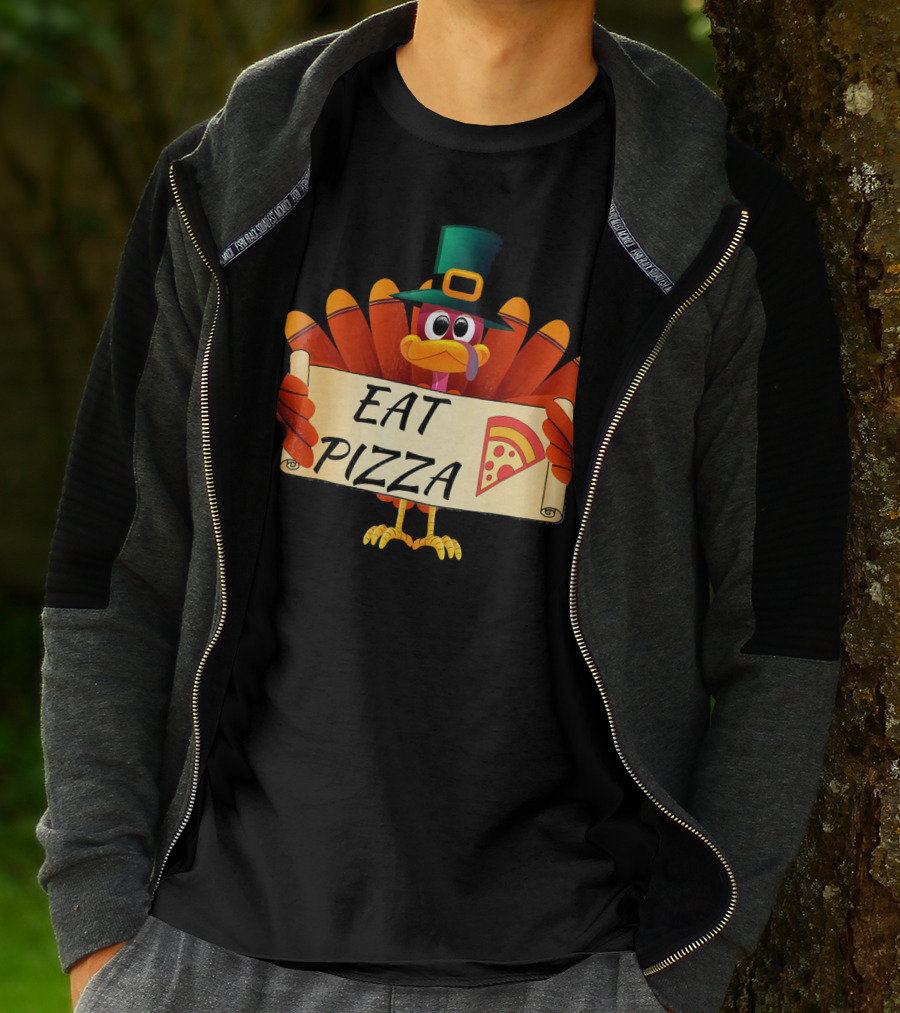 Funny Turkey Eat Pizza Thanksgiving Day Eat Pizza Thanksgiving Turkey T-Shirt