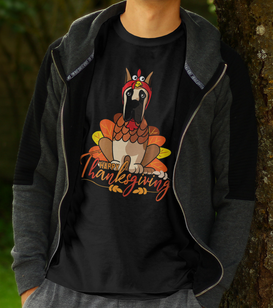Happy Thanksgiving Funny Great Dane Turkey Costume T-Shirt